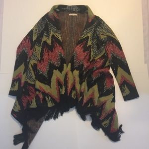 Peyton Jensen Knit Shawl Collar Fringe  Cardigan S